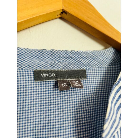 Vince Women's Sz 10 Blue & white Stripe Cotton Tunic Blouse - Picture 4 of 8